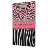 赤面ピンクガーリーグリッターヒョウ印刷スパイラルなし クリップボード (左)