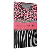 赤面ピンクガーリーグリッターヒョウ印刷スパイラルなし クリップボード (右)