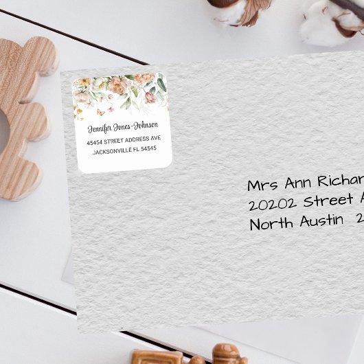 赤面ピンクガールベビーシャワーフローラアドレス スクエアシール