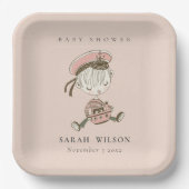 赤面ピンクガール小さなセーラーベビー航海のシャワー ペーパープレート (正面)
