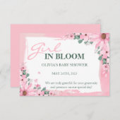 赤面ピンクガール開花ベビーシャワー サンキューカード (正面/裏面)