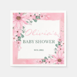 赤面ピンクガール開花ベビーシャワー スタンダードカクテルナプキン
