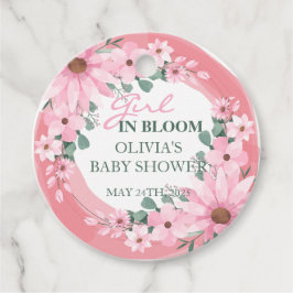 赤面ピンクガール開花ベビーシャワー フェイバータグ