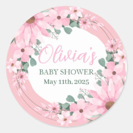赤面ピンクガール開花ベビーシャワー ラウンドシール