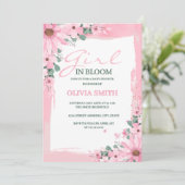赤面ピンクガール開花ベビーシャワー 招待状 (スタンド正面)