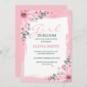 赤面ピンクガール開花ベビーシャワー 招待状 (正面/裏面)