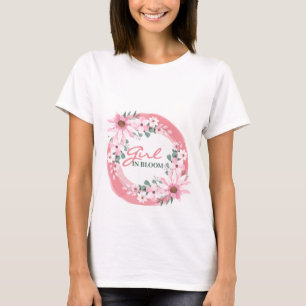 赤面ピンクガール開花ベビーシャワー Tシャツ