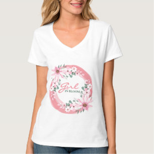 赤面ピンクガール開花ベビーシャワー Tシャツ