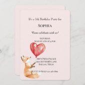 赤面ピンクキュートウッドランドキツネ赤いハート誕生日 招待状 (正面/裏面)