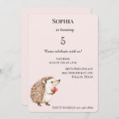 赤面ピンクキュートヘッジホッグ赤いハート誕生日 招待状 (正面/裏面)