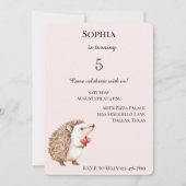 赤面ピンクキュートヘッジホッグ赤いハート誕生日 招待状 (正面)