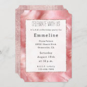 赤面ピンクキラキラ輝くピンクの毛皮 招待状 (正面/裏面)