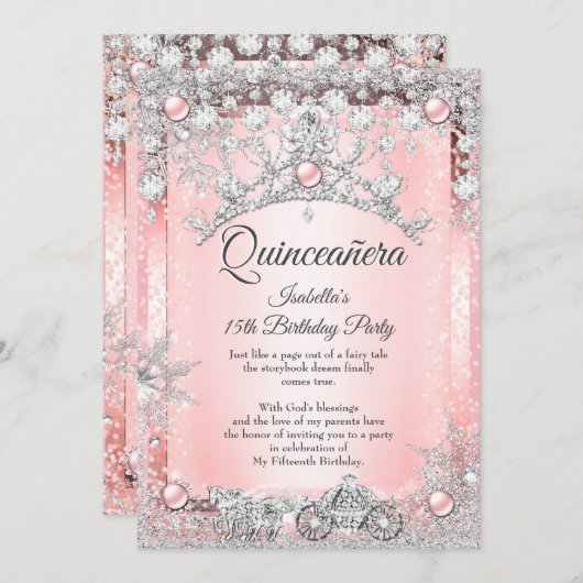 赤面ピンクキンセアニェラ15th冬のキャリッジ 招待状 (正面/裏面)