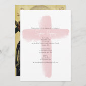 赤面ピンクギリシャ正統《キリスト教》洗礼式や命名式ガールバプテスマ 招待状 (正面/裏面)