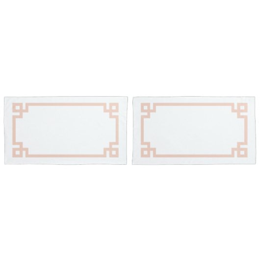 赤面ピンクギリシャ鍵キングサイズ 枕カバー (正面-セット)