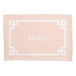 赤面ピンクギリシャ鍵モノグラム標準ピローケース 枕カバー