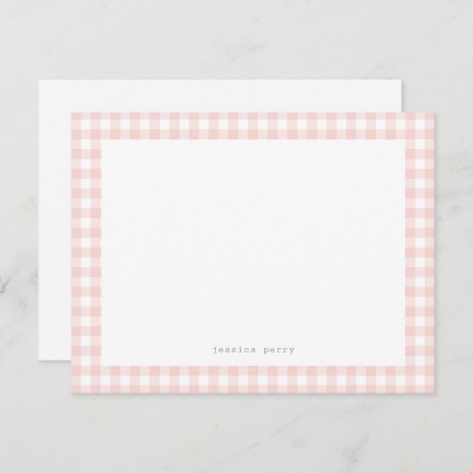 赤面ピンクギンガムタイプライター名ノートカード ノートカード (正面/裏面)