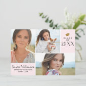 赤面ピンククラス20XX卒業フォトコラージュ 招待状 (スタンド正面)