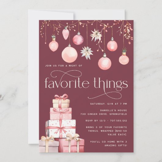 赤面ピンククリスマスツお気に入りのィーズパーティー 招待状 (正面)