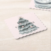 赤面ピンククリスマスツリーオーナメント ペーパーコースター (アングル)