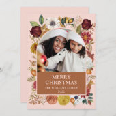 赤面ピンククリスマスボタニカルフローラ1フォトアーチ シーズンカード (正面/裏面)
