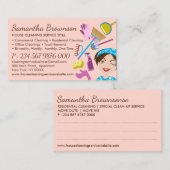 赤面ピンククリーニング清掃の清掃メイドハウスキーピング 名刺 (正面/裏面)