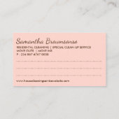 赤面ピンククリーニング清掃の清掃メイドハウスキーピング 名刺 (裏面)