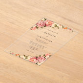 赤面ピンククリームウォーターフローラ結婚ズ アクリル招待状 (レイダウン)