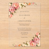 赤面ピンククリームウォーターフローラ結婚ズ アクリル招待状 (正面)