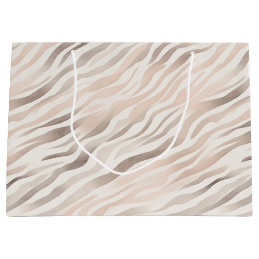 赤面ピンククリームゼブラアニマル誕生日 ラージペーパーバッグ (正面)