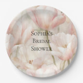 赤面ピンククリームチューリップフラワーズブライダルシャワー ペーパープレート (正面)
