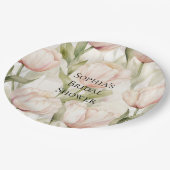 赤面ピンククリームチューリップフローラブライダルシャワー ペーパープレート (アングル)