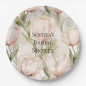 赤面ピンククリームチューリップフローラブライダルシャワー ペーパープレート (正面)