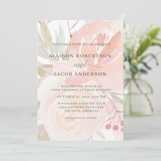 赤面ピンククリームピーチセージグリーン結婚ズ 招待状 (スタンド正面)