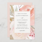 赤面ピンククリームピーチセージグリーン結婚ズ 招待状 (正面/裏面)
