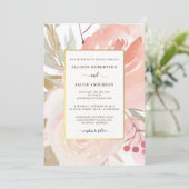 赤面ピンククリームピーチセージグリーン結婚金ゴールド 招待状 (スタンド正面)