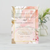 赤面ピンククリームピーチセージグリーン結婚金ゴールド 招待状 (スタンド正面)