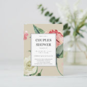 赤面ピンククリームフラワーズウォーター色ブライダルシャワー ポストカード (スタンド正面)