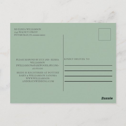 赤面ピンククリームフラワーズウォーター色ブライダルシャワー ポストカード (裏面)