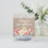 赤面ピンククリームフラワーズメタルポット変更アドレス ポストカード (スタンド正面)