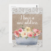 赤面ピンククリームフラワーズメタルポット変更アドレス ポストカード (正面/裏面)