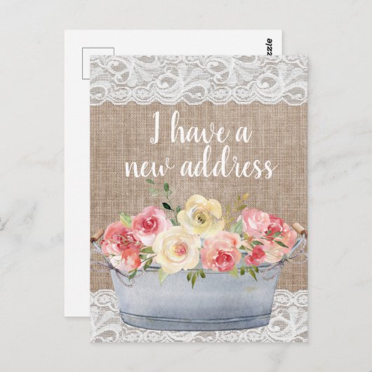 赤面ピンククリームフラワーズメタルポット変更アドレス ポストカード (正面/裏面)