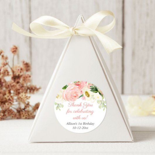 赤面ピンククリームフローラ水彩誕生日パーティー ラウンドシール