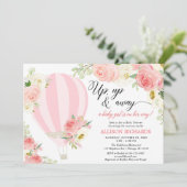 赤面ピンククリームホットエアバルーンガールベビーシャワー 招待状 (スタンド正面)