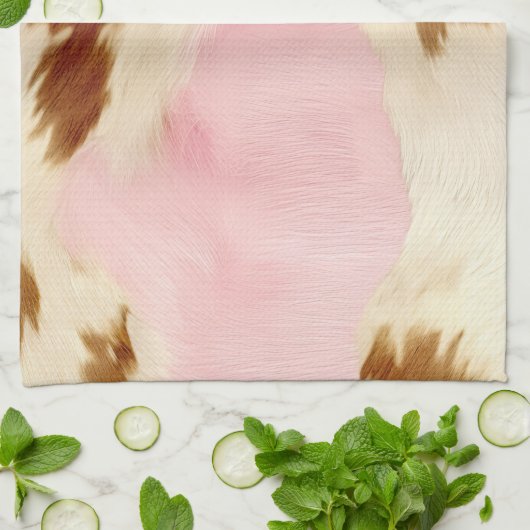 赤面ピンククリームホワイト金ゴールド牛革 キッチンタオル (折り畳み)