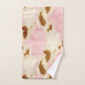 赤面ピンククリームホワイト金ゴールド牛革 バスタオルセット (ハンドタオル)