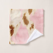 赤面ピンククリームホワイト金ゴールド牛革 バスタオルセット (ウォッシュタオル)