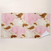 赤面ピンククリームホワイト金ゴールド牛革 ビーチタオル (正面)