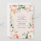 赤面ピンククリーム牡丹フローラベビーガールスプリンクル 招待状 (正面)