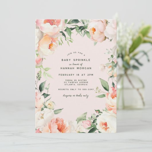赤面ピンククリーム牡丹フローラベビーガールスプリンクル 招待状 (スタンド正面)